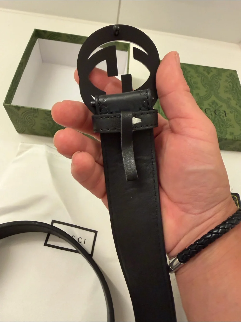 Gucci Black Embossed GG Leather Belt with Matte Black Double G Buckle